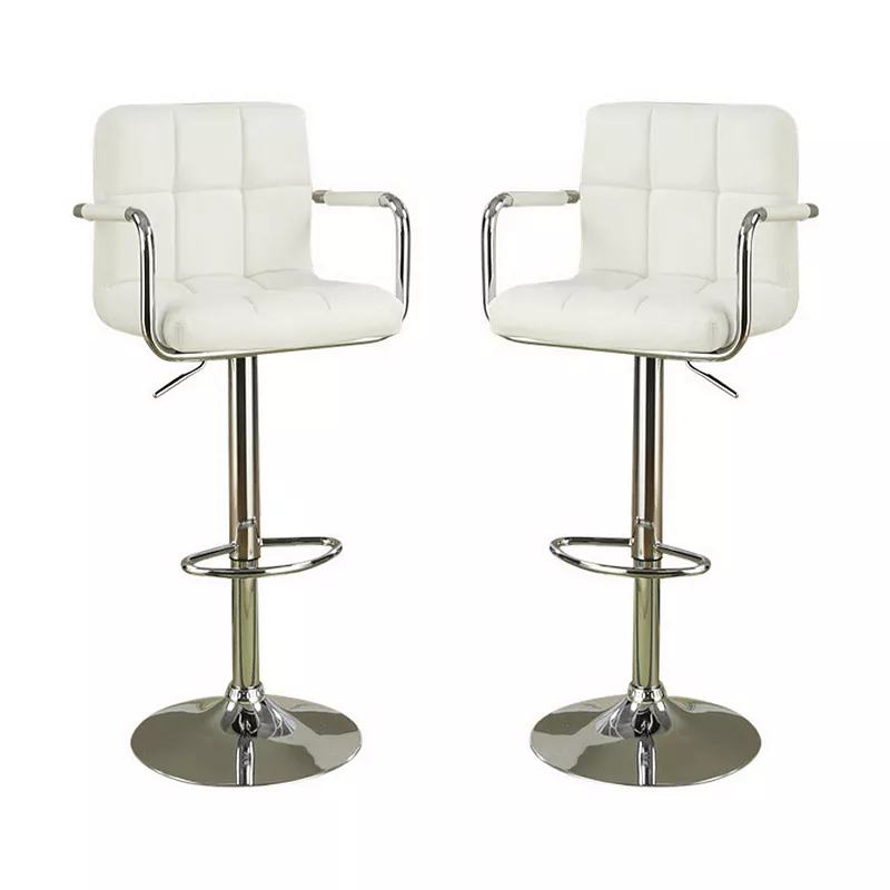 Arm Chair Style Bar Stool With Gas Lift White And Silver Set of 2