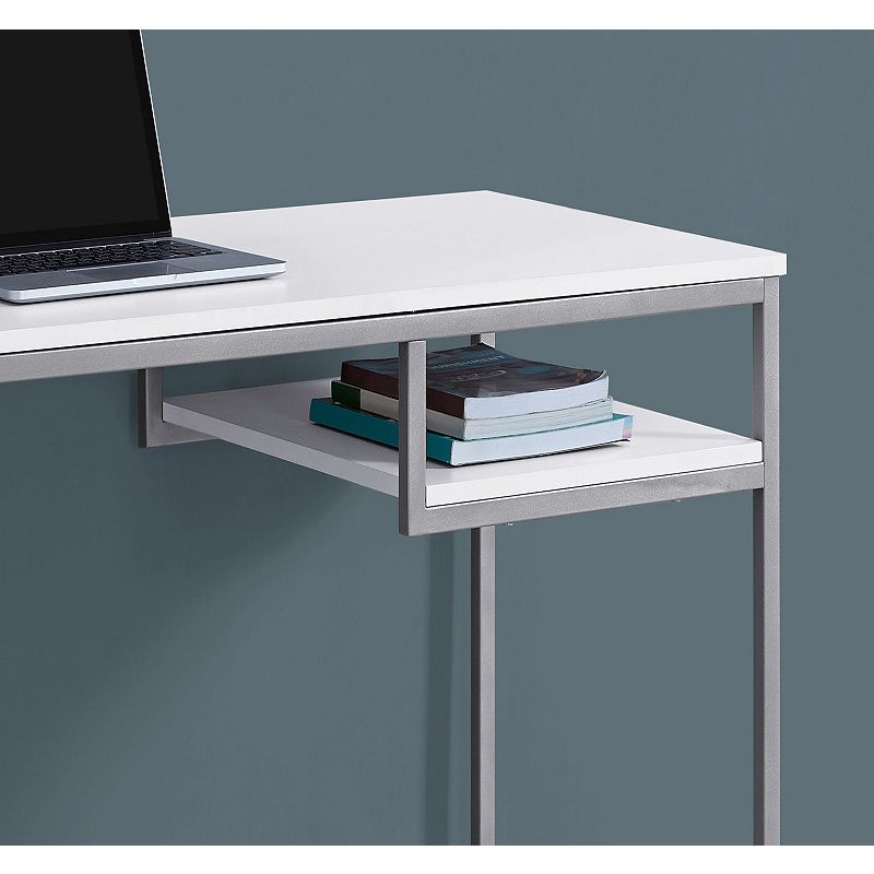 48 White and Silver Contemporary Rectangular Computer Desk with Shelf