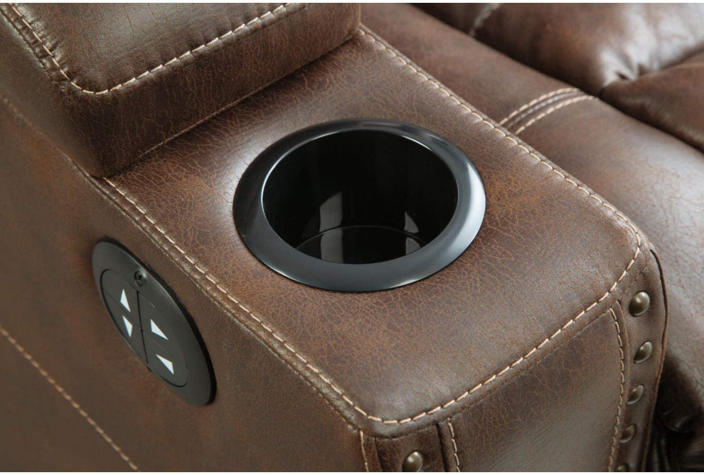 Modern Theater Seating  Faux Leather Seat With Arm Storage  ampCup Holders  Brown   Transitional   Theater Seating   by Decor Love  Houzz