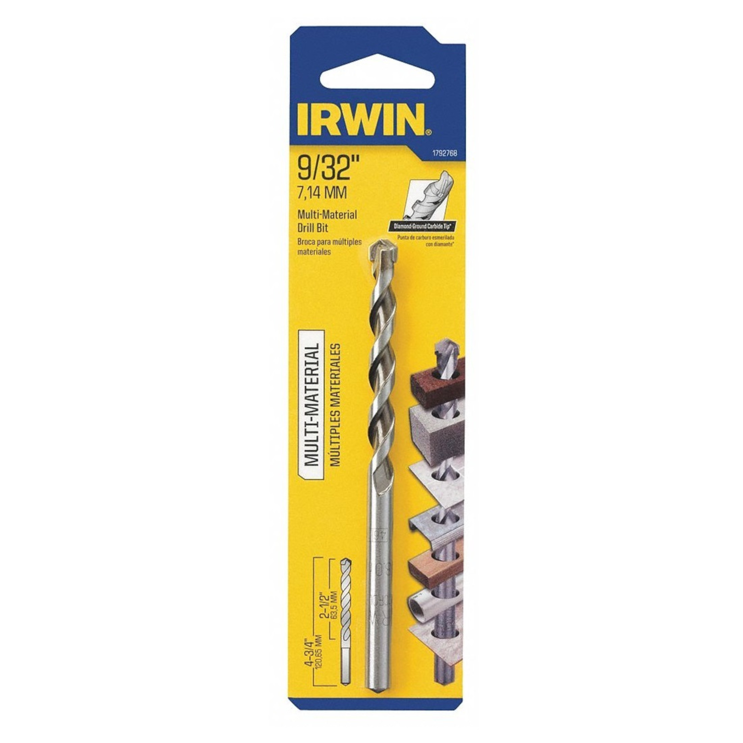 Irwin 9/32 in. X 4 in. L Multi-Material Jobber Length Masonry Drill Bit 1 pc