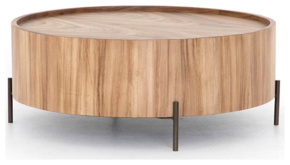 Lunas Natural Wood Drum Coffee Table 40 quot  Midcentury   Coffee Tables   by Zin Home  Houzz