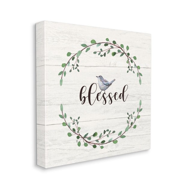 Stupell Industries Charming Blessed Phrase Blue Bird And Wreath