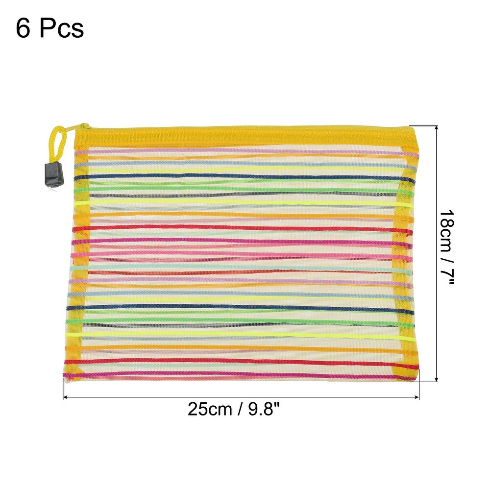 6 Pcs Mesh Zipper Pouches  A5 Colorful Document Bags Storage Organizer   9.8 x 7 inch