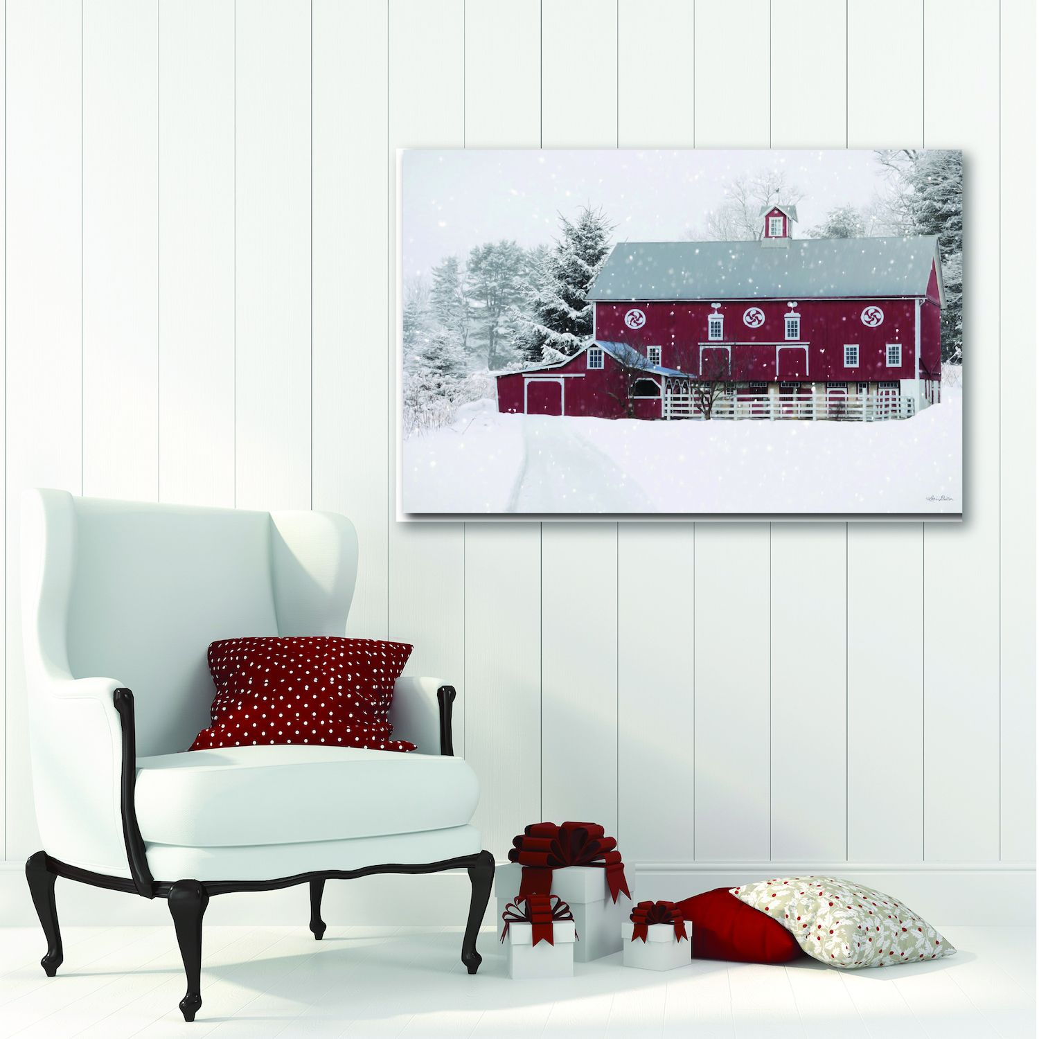 COURTSIDE MARKET Winter Red Barn Canvas Wall Art