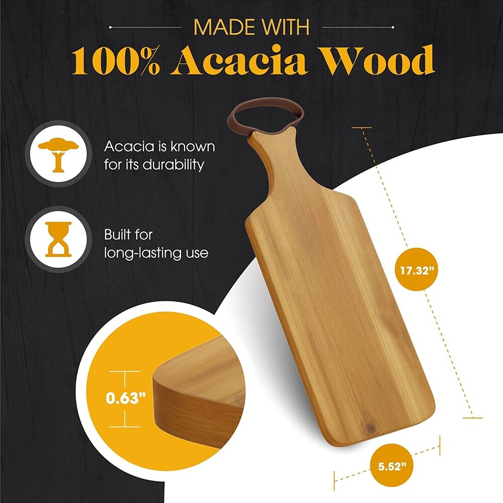 American Atelier Acacia Wood Cutting Board with Leather Handle   17\