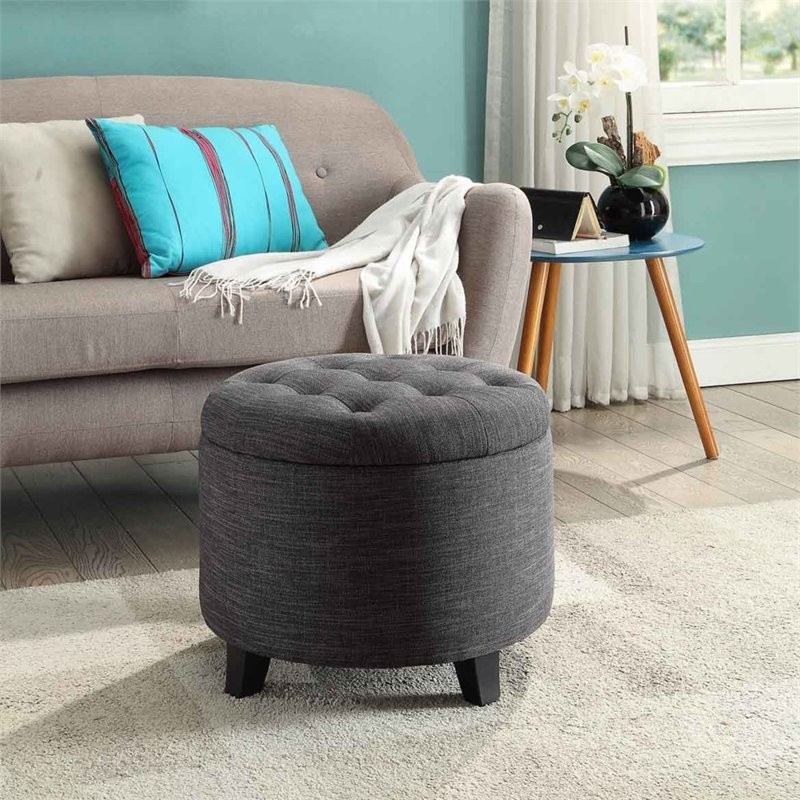 Pemberly Row Round Ottoman in Gray   Transitional   Footstools And Ottomans   by Homesquare  Houzz