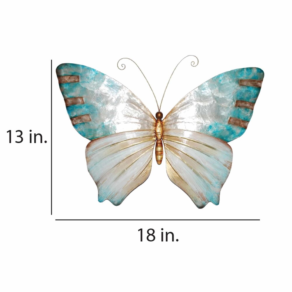 Butterfly Wall Decor Pearl And Soft Aqua (m2004)   1 x 18 x 13
