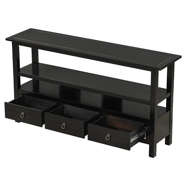 Solid Console Table Double-Storey Tabletop with Three Drawers