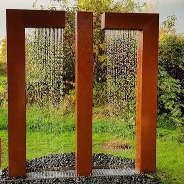 Home Use Outdoor Decoration Fountain Corten Steel  Artificial Waterfall For Gardens