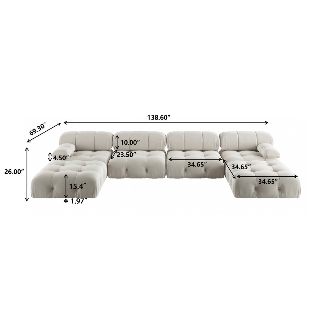 138'' Modern Velvet Upholstery U shaped Sectional Sofa