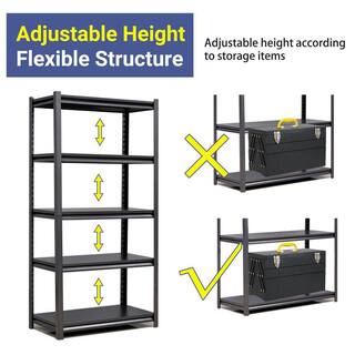 Tidoin Black 5-Tier Steel Shelving Unit Heavy Duty Shelving Garage Storage Utility Rack 31.5 in. W x 15.7 in. D x 63 in. H MOR-YDW1-363