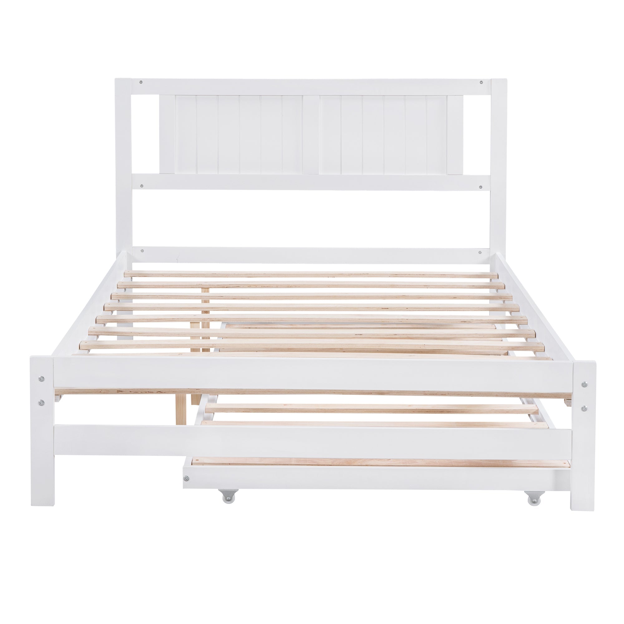 Platform Bed with Trundle Frame Set, Wooden Bed Frame with Headboard for Bedroom for Kids, White