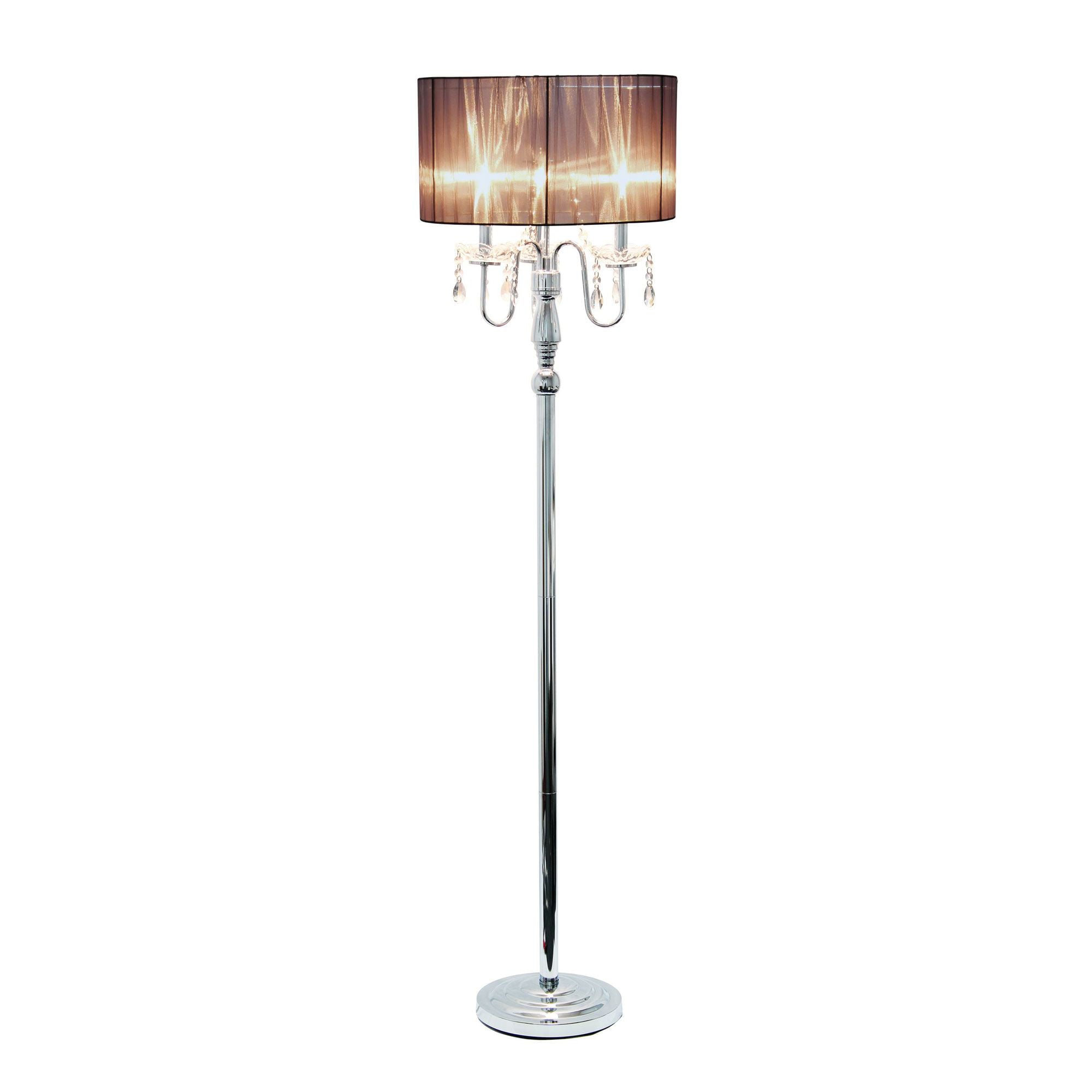 Elegant Designs Trendy Romantic Sheer Shade Floor Lamp with Hanging Crystals