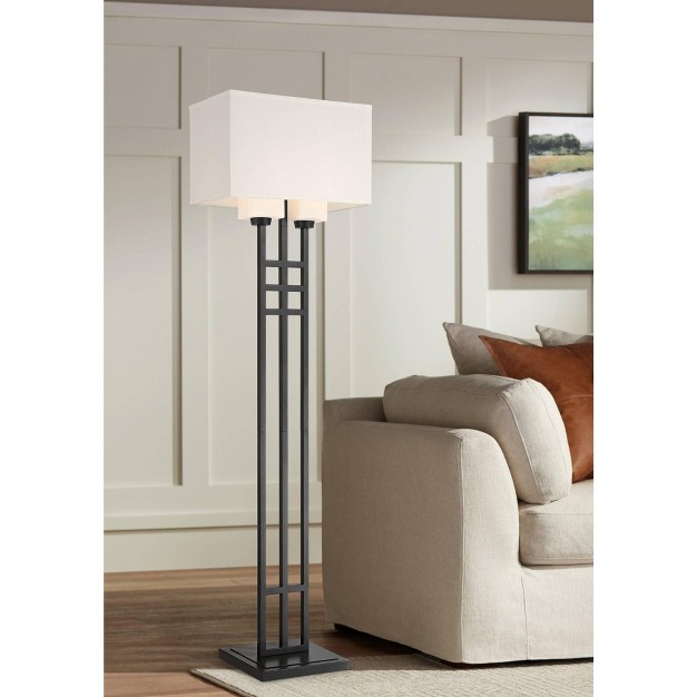 Tall Matte Black 3 light Rectangular Linen White Glass Shades For Living Room House