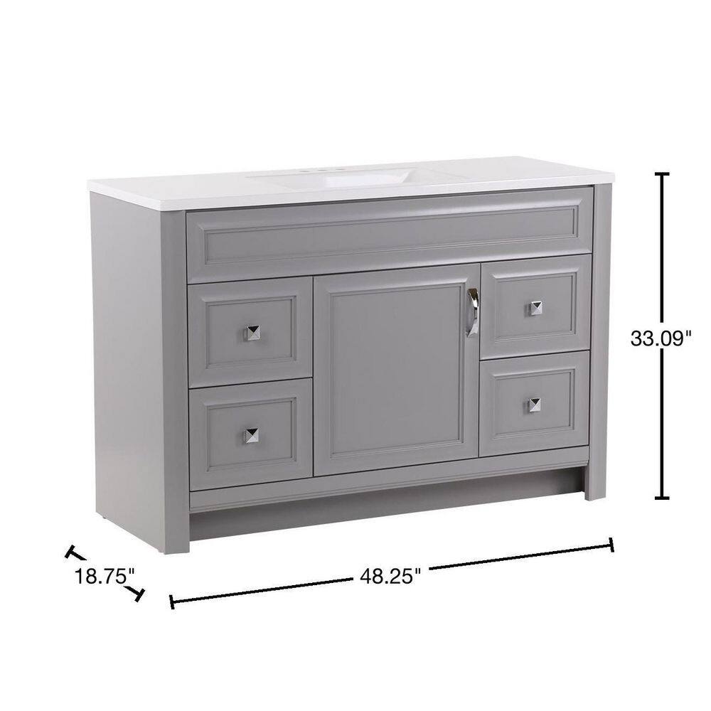 Glacier Bay Candlesby 48.25 in. W x 18.75 in. D Bath Vanity in Sterling Gray with Cultured Marble Vanity Top in White with Sink CD48P2-ST