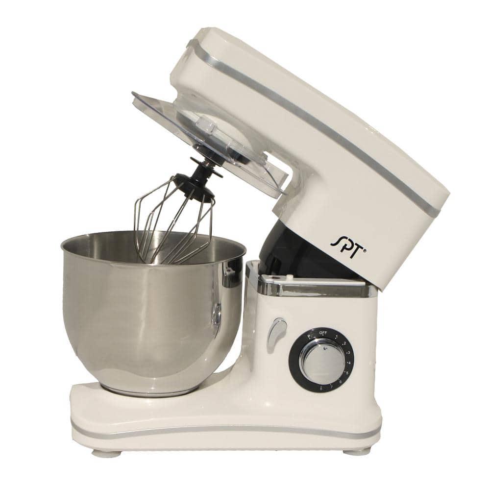 SPT 55 Qt 8Speed White Stand Mixer with Whisk Kneading Hook and Mixer Blade