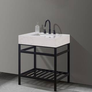 Altair Merano 30 in. W x 22 in. D x 35 in. H Bath Vanity in Matte Black with White Composite Stone Top 68030-AWAP-MB-NM