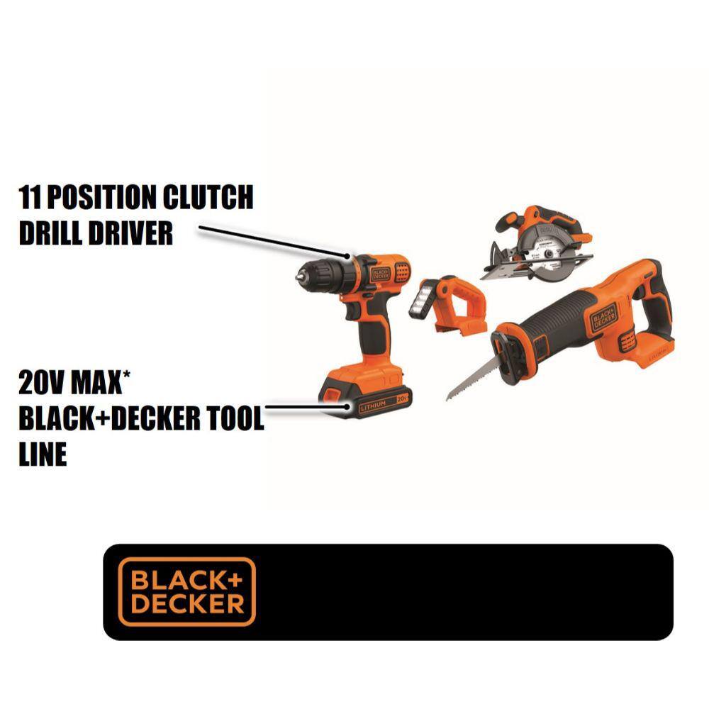 BLACK+DECKER 20V MAX Lithium-Ion Cordless 4 Tool Combo Kit with (2) 1.5Ah Batteries and Charger BD4KITCDCRL