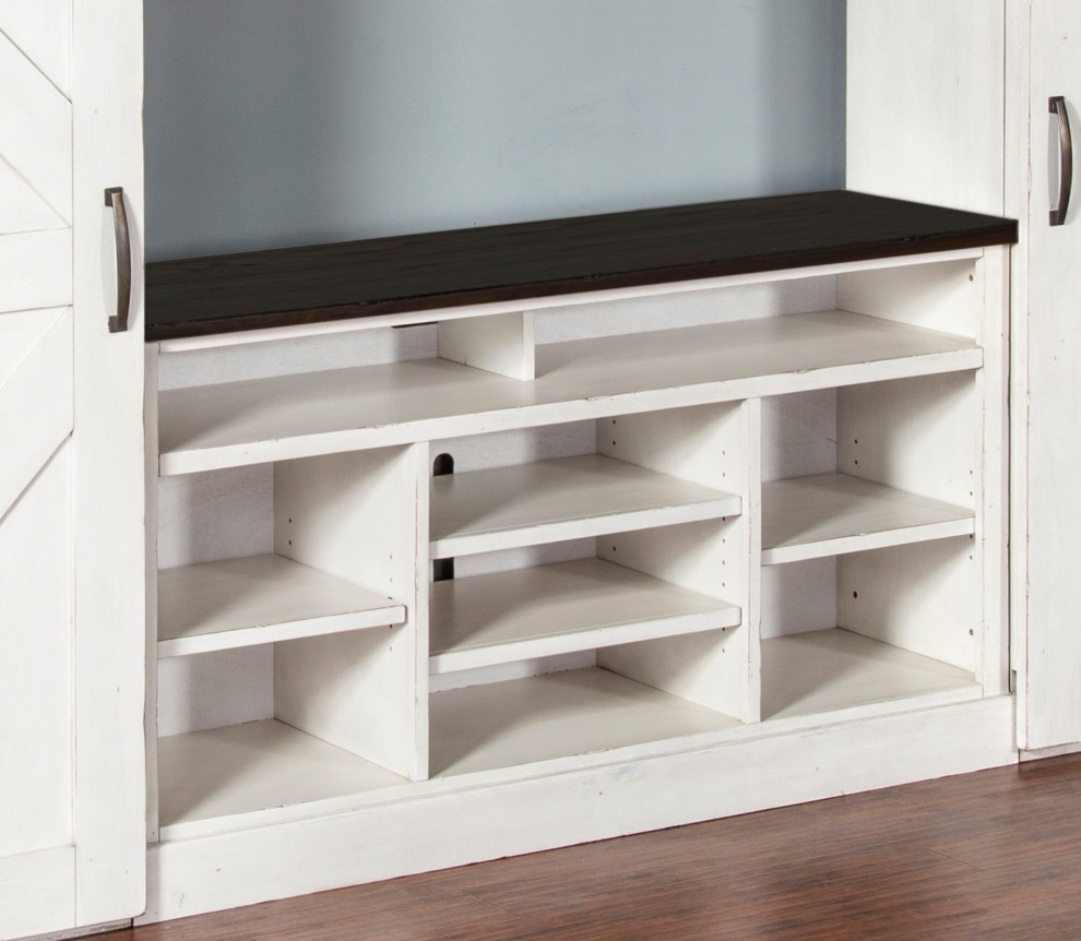 55 quotDistressed White and Black TV Console Shelving Media Unit   Farmhouse   Entertainment Centers And Tv Stands   by Sideboards and Things  Houzz