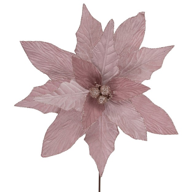 Glittered Pink Poinsettia Christmas Stem Spray