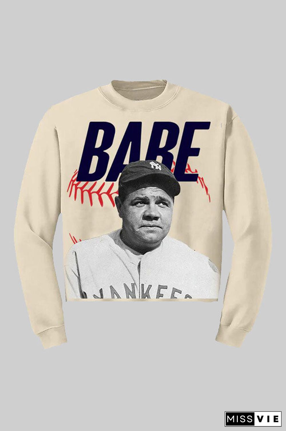 Plus-size Men's Loose Casual Printed Sweatshirt Baseball Player Star Babe Ruth