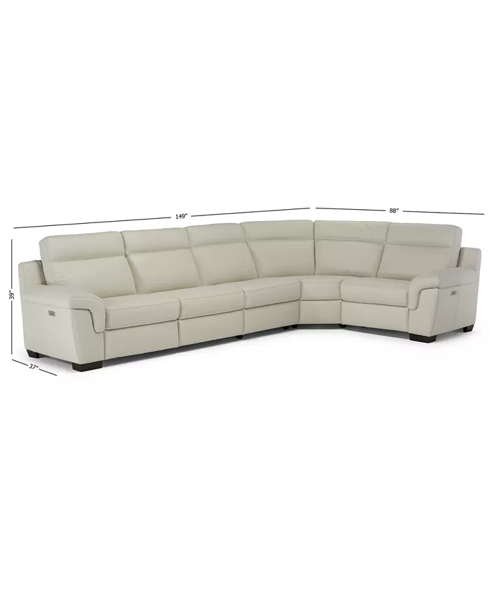 Furniture Julius II 5-Pc. Leather Sectional Sofa With 3 Power Recliners Power Headrests and USB Power Outlet