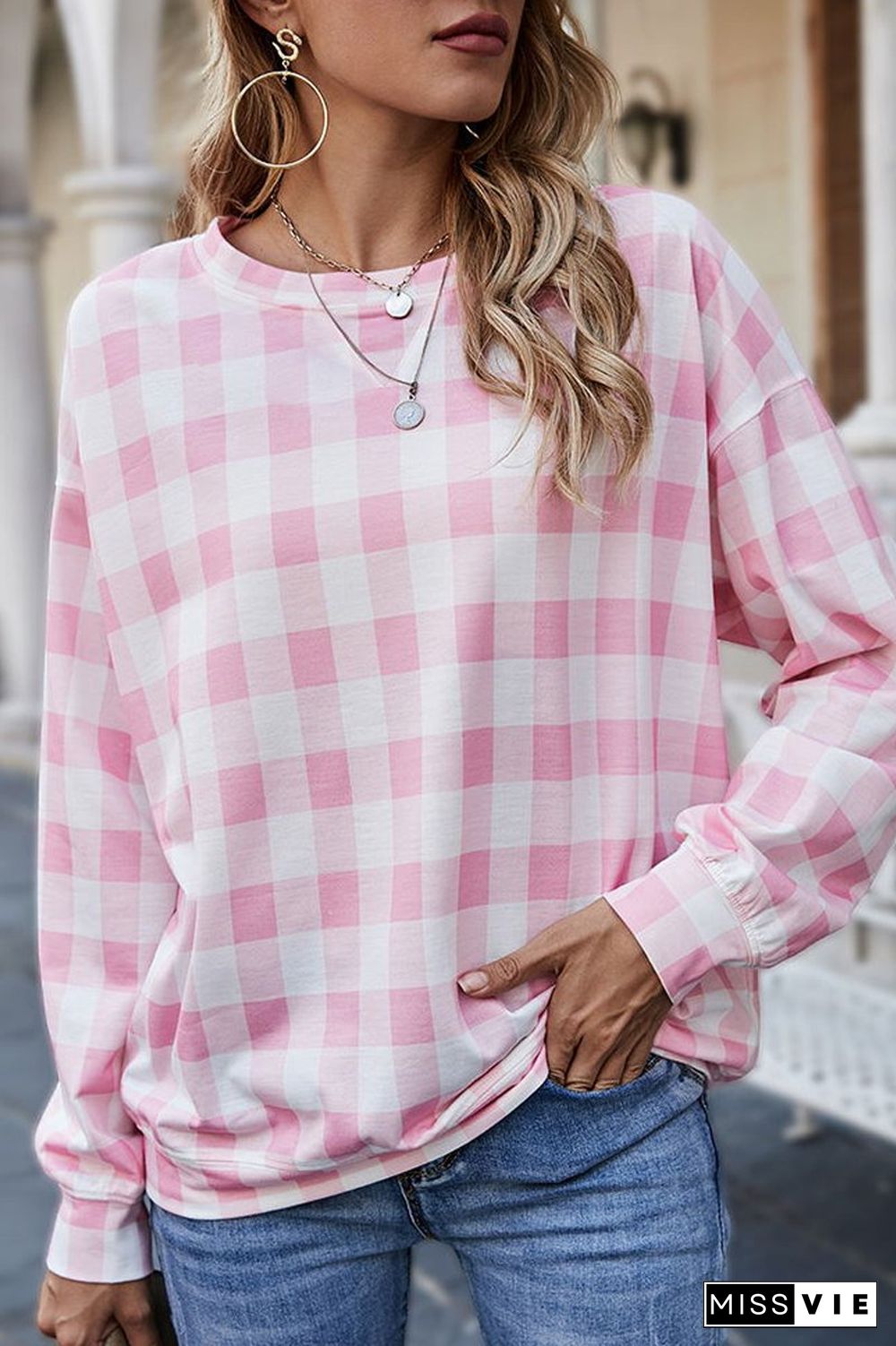 Plaid Print Casual Sweatshirt