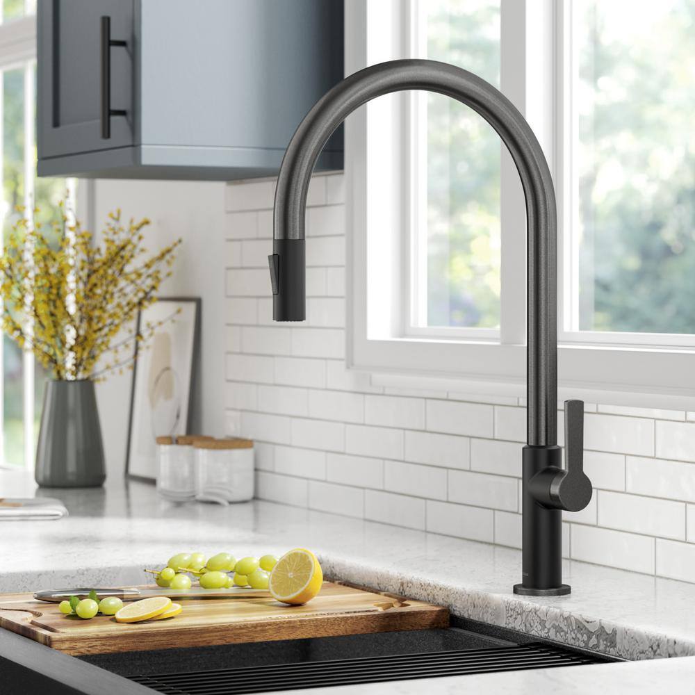 KRAUS Oletto High-Arc Single Handle Pull-Down Kitchen Faucet in Matte BlackSpot Free Black Stainless Steel KPF-2821MBSFSB