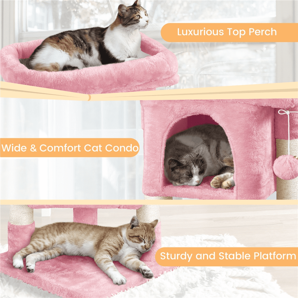 SmileMart 23.5" H 2-Level Cat Tree Condo Tower with Plush Perch, Pink