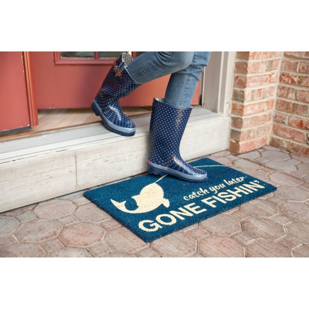 X 2 x27 4 quot Catch You Later Gone Fishin x27 Indoor outdoor Coir Doormat Blue beige Entryways