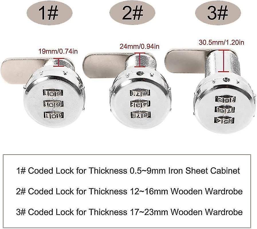 Code Lock Coded Drawer Cabinet Lock 3-digit Combination Code Zinc Alloy(17~23mm Wooden Wardrobe)