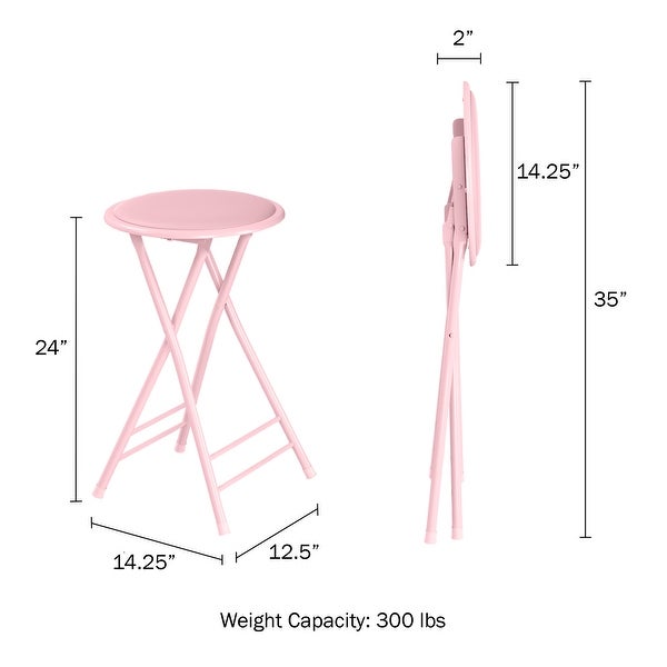 24-Inch Round Steel Pink Collapsible Stool， 2-Pack