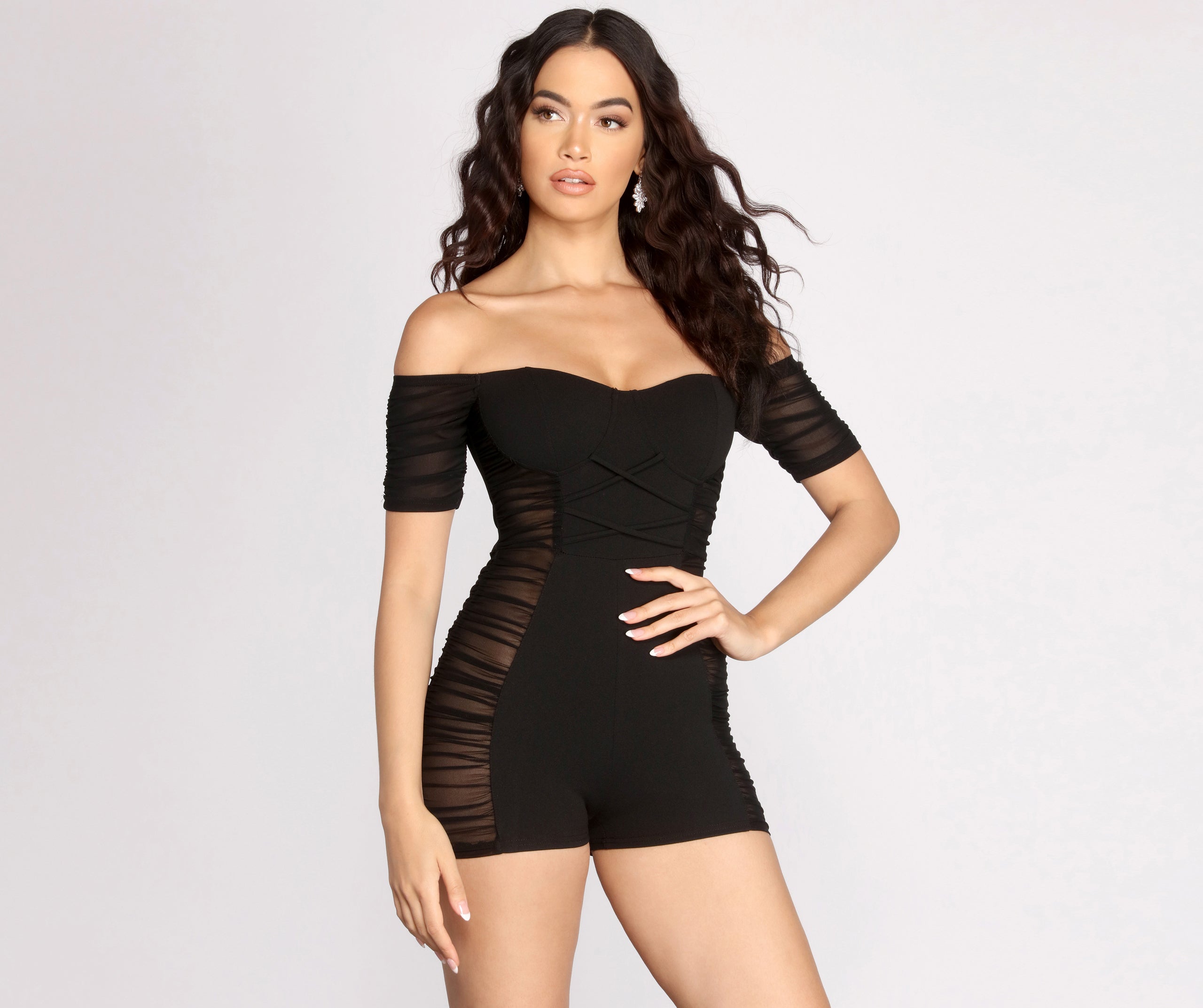 Ruched Rebel Off Shoulder Romper