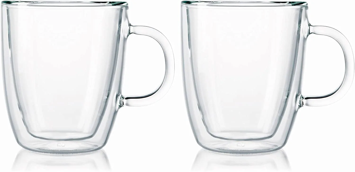 Bodum Bistro Double Wall Thermo-Glasses Coffee Mug Set， 15 Ounce， Clear (4-pack)