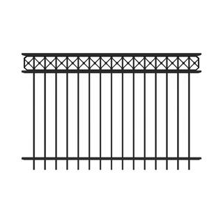 Barrette Outdoor Living Highland 4 ft. x 6 ft. Black Decorative Flat Top Metal Fence Panel 73050576