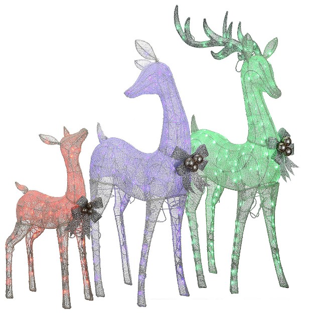 3pc Led Mesh Fabric Deer Family Novelty Sculpture Light Multicolor National Tree Company