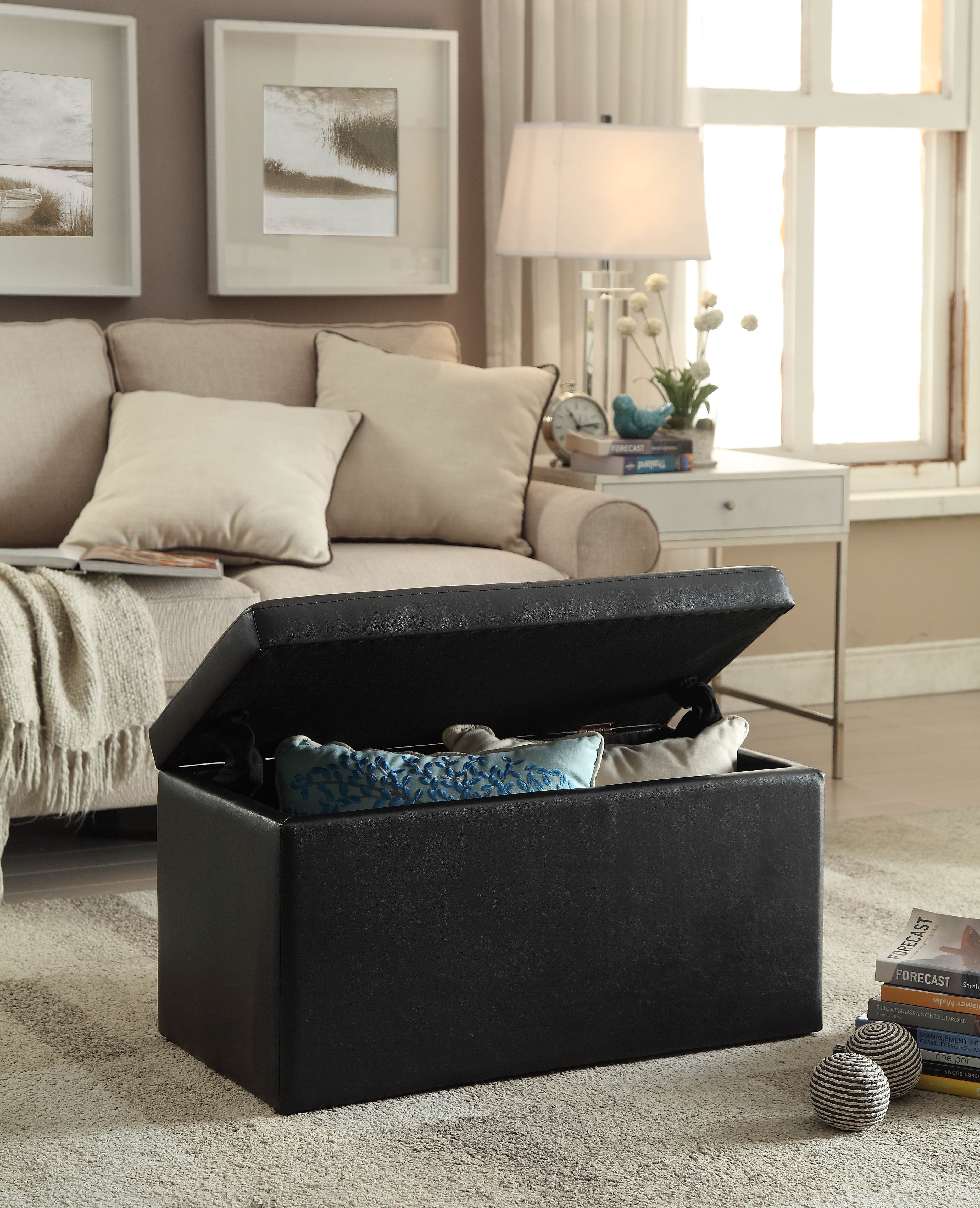 Better Homes & Gardens 30-inch Hinged Storage Ottoman, Black