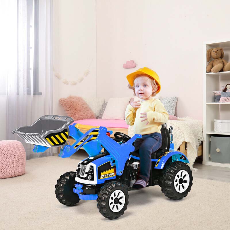 Kids Ride on Excavator, 12V Battery Powered Construction Vehicles Dumper Truck Toy with Front Loader Shovel