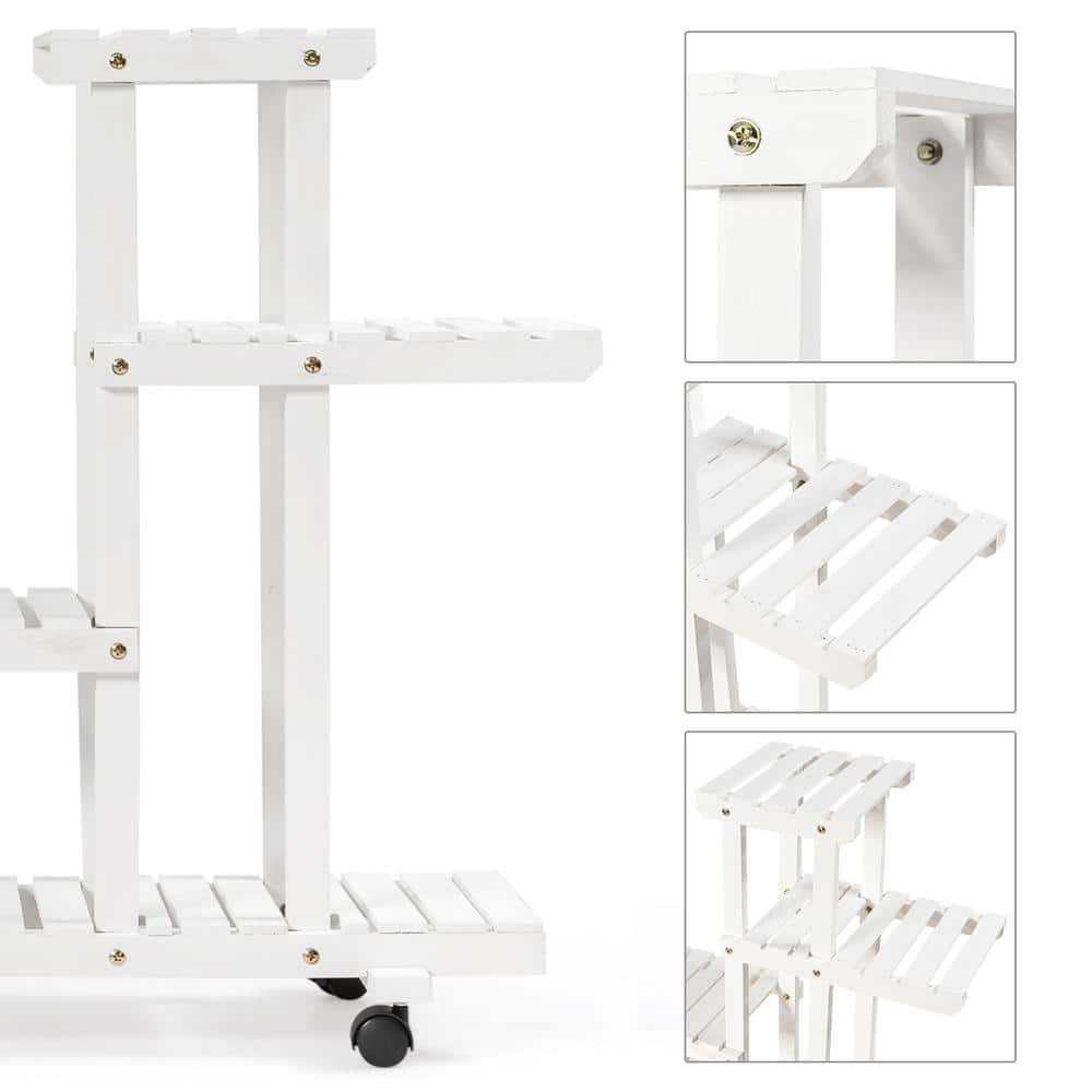 Costway 45.5 in. x 10 in. x 31.5 in. Ladder Indoor Outdoor White Wood Plant Stand (4-Tiers) GT3273