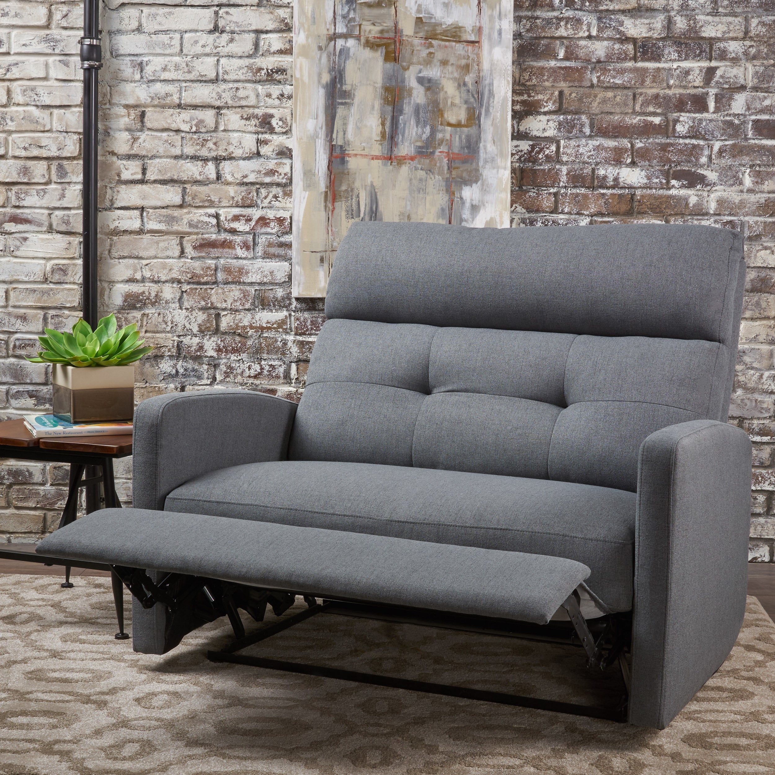 Hana Plush Cushion Tufted Back Fabric Loveseat Recliner