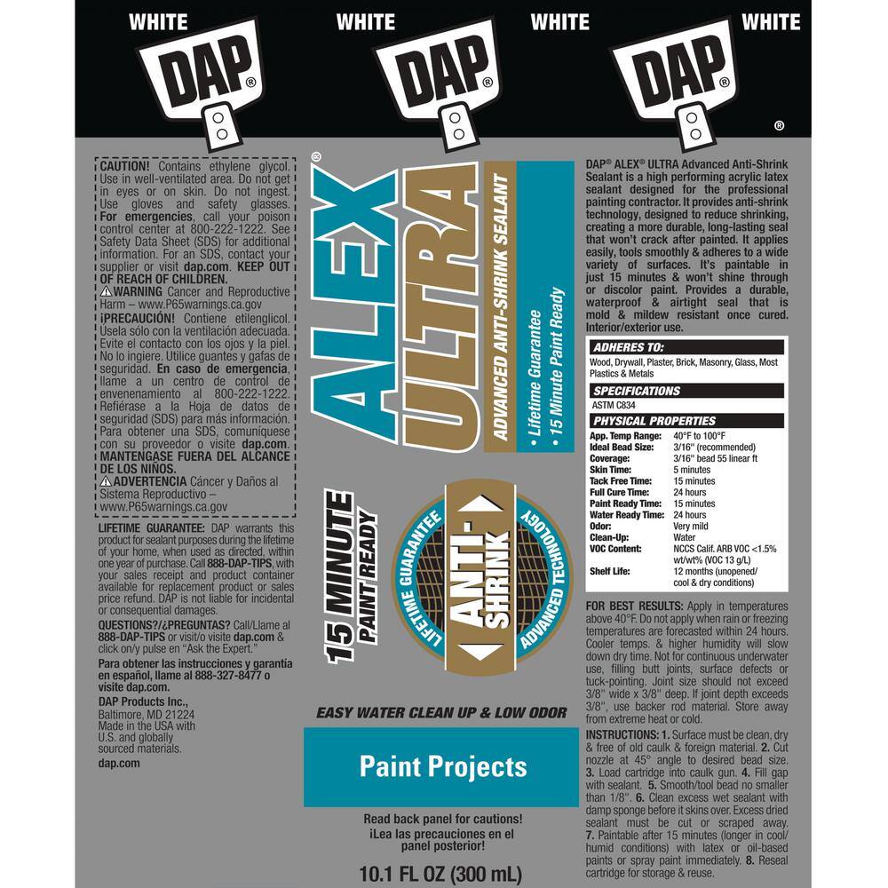 DAP Alex Ultra 10.1 oz. White Advanced Anti-Shrink Sealant 18200