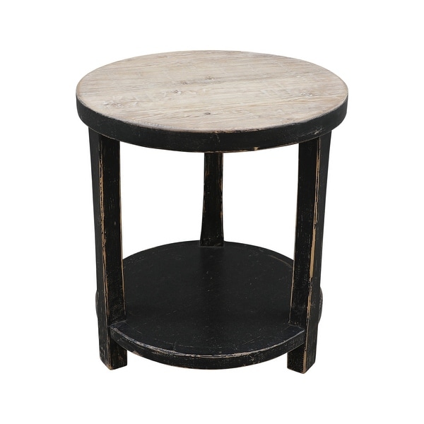 Artissance Amalfi Two Tones Round Side Table With Shelf Antique Black Finish 22x22x24H