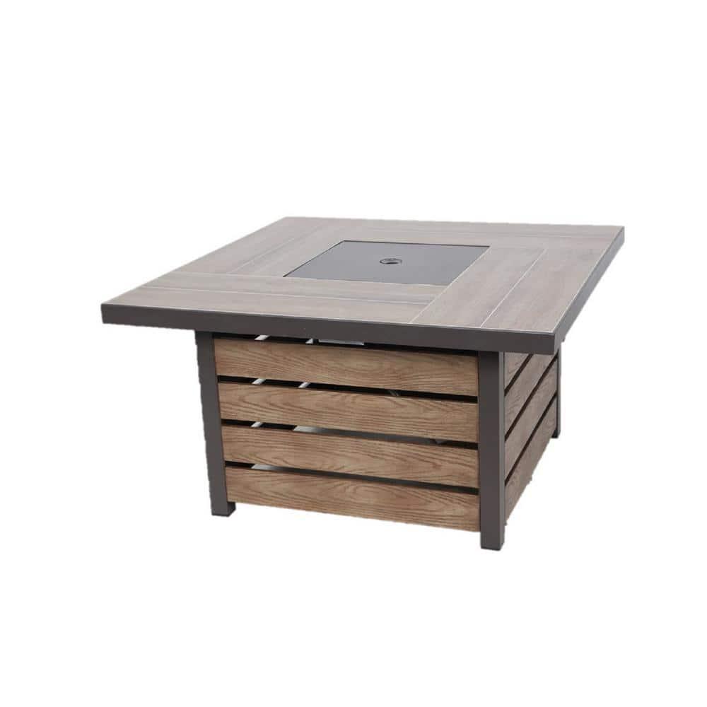 Hampton Bay Summerfield 44 in x 245 in Square Steel Gas Fire Pit with WoodLook Tile Top