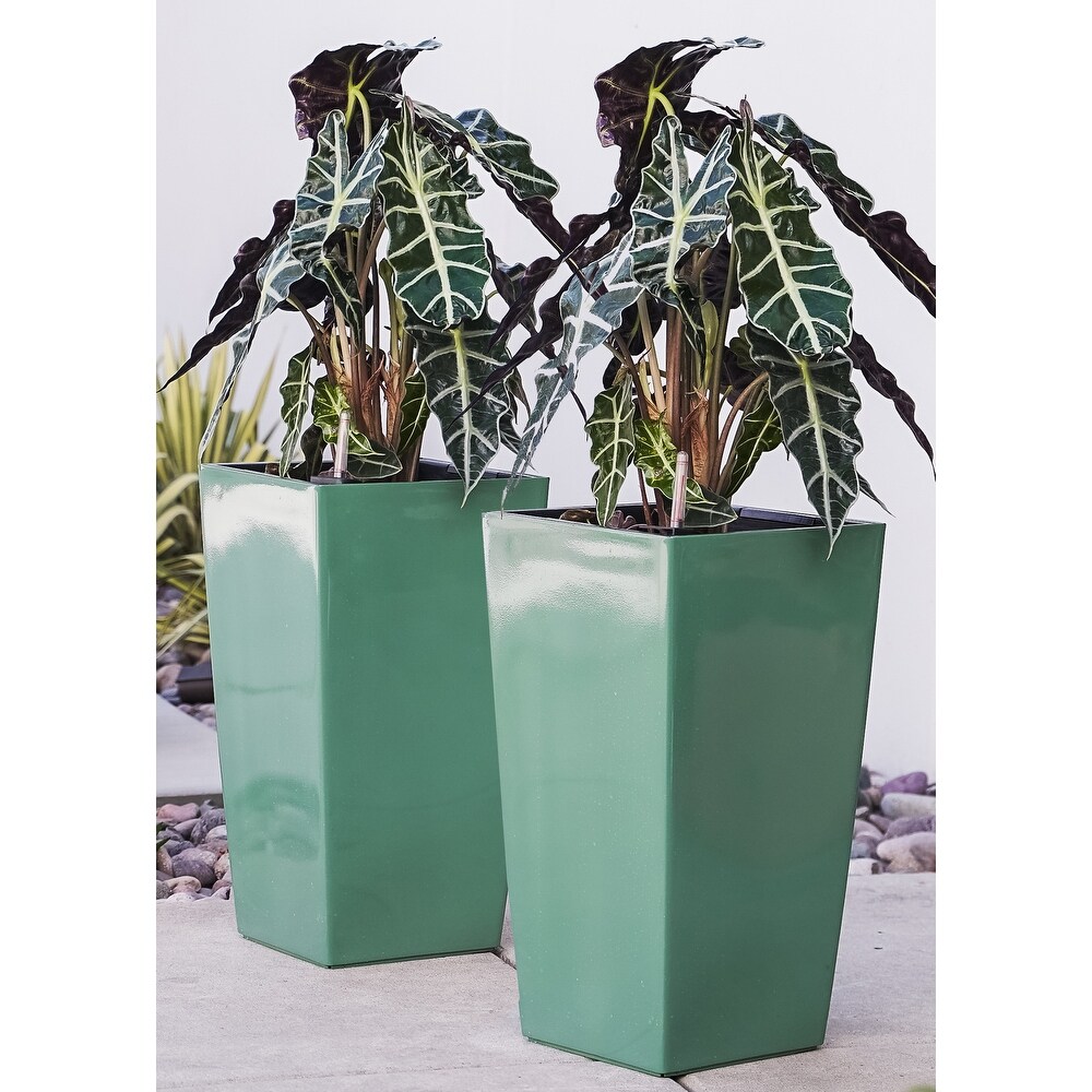 XBrand 22 in. Tall Nested Plastic Self Watering Indoor Outdoor Square Planter Pot (Set of 2)