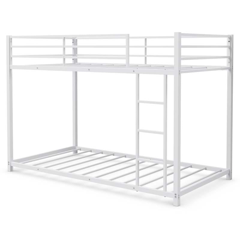 Metal Bunk Bed Twin Over Twin, Classic Bunk Bed Frame Platform with Side Ladder & Safety Guardrail