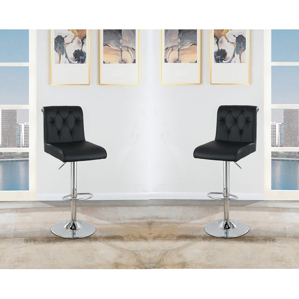 Adjustable Bar stool Gas lift Chair Faux Leather Tufted Chrome Base Modern Set of 2 Chairs Dining Kitchen