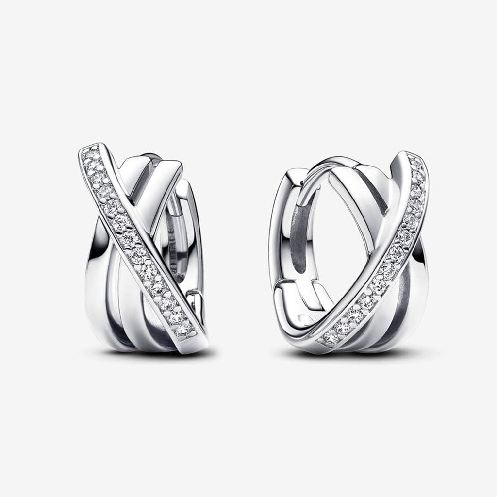 PANDORA  Crossover Pavé Hoop Earrings - Sterling Silver