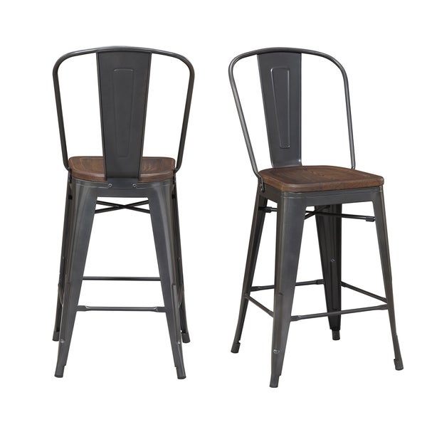 Picket House Furnishings Logan Armless Industrial Kitchen Bar Stool Set (Set of 2)