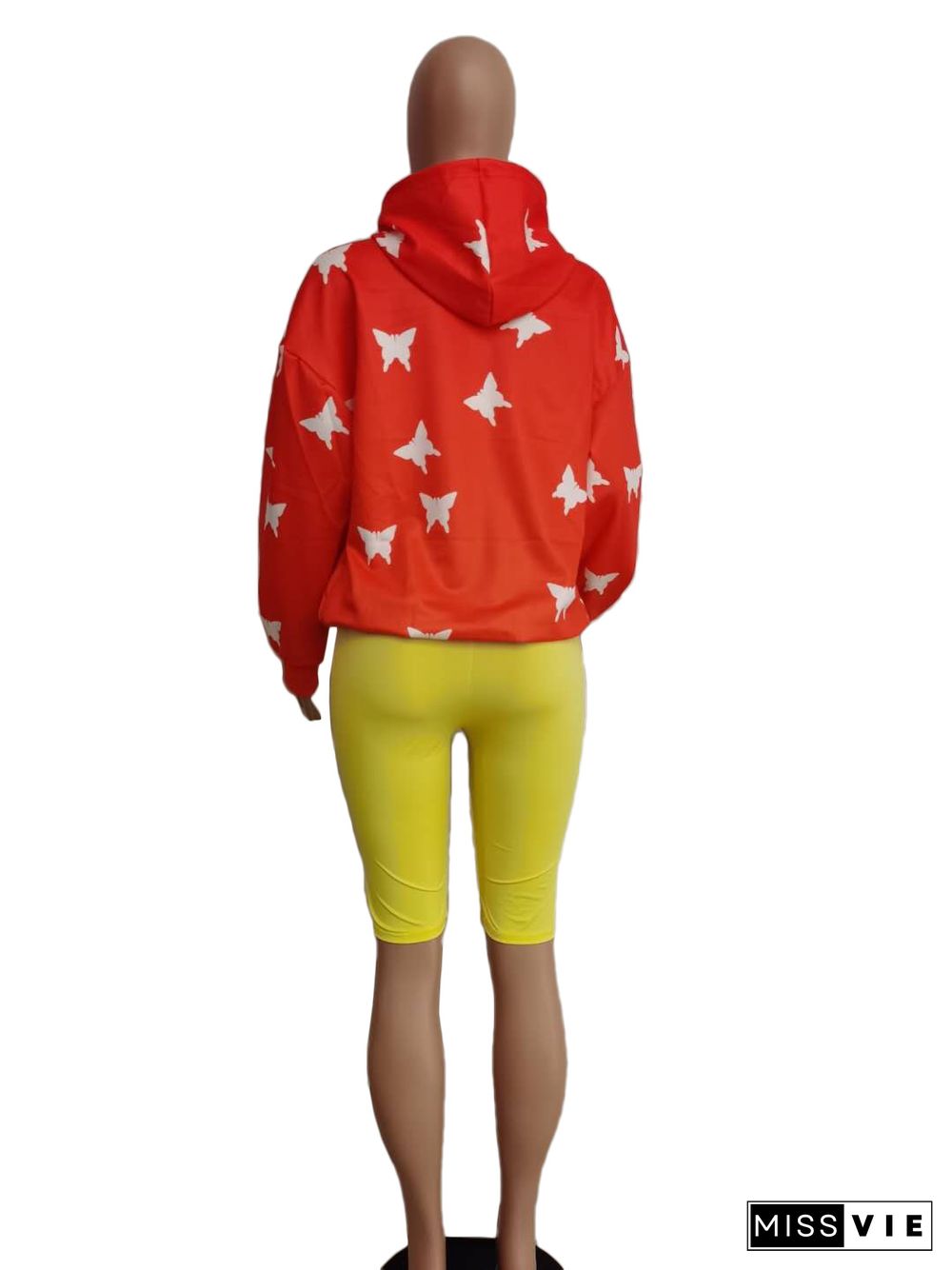 Butterfly Print Loose Hoodie Drawstring Sweatshirt