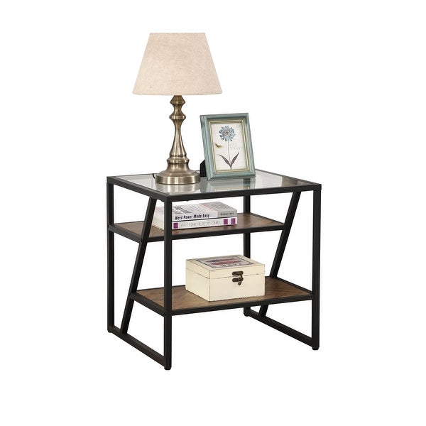 3-Tier Storage Side Table Modern Square End Table with Metal Frame Sofa Table for Couch， Bedroom， Living Room，Office